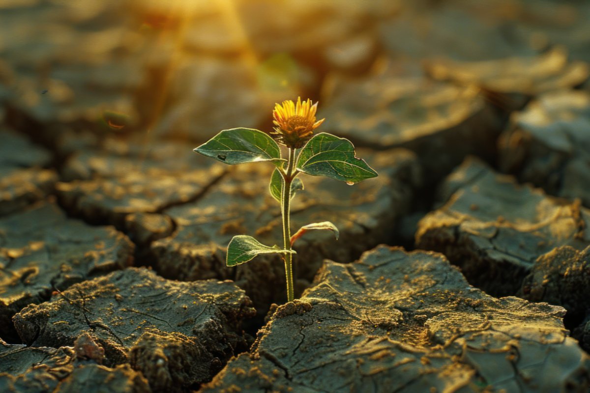 A Small Flower Growing in Dry Ground